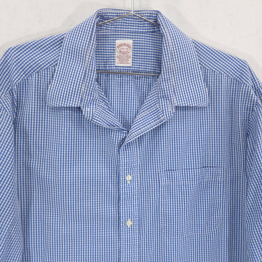 Vintage Brooks Brothers Makers Dress Shirt Mens 17.5-34 Blue Check French Cuff - Picture 2 of 13